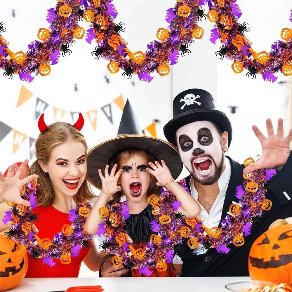 2m Halloween Wreath Pendant Bat Pumpkin Glitter Plastic Halloween Door Hanging for Home Garden Decoration Halloween Decoration C250919