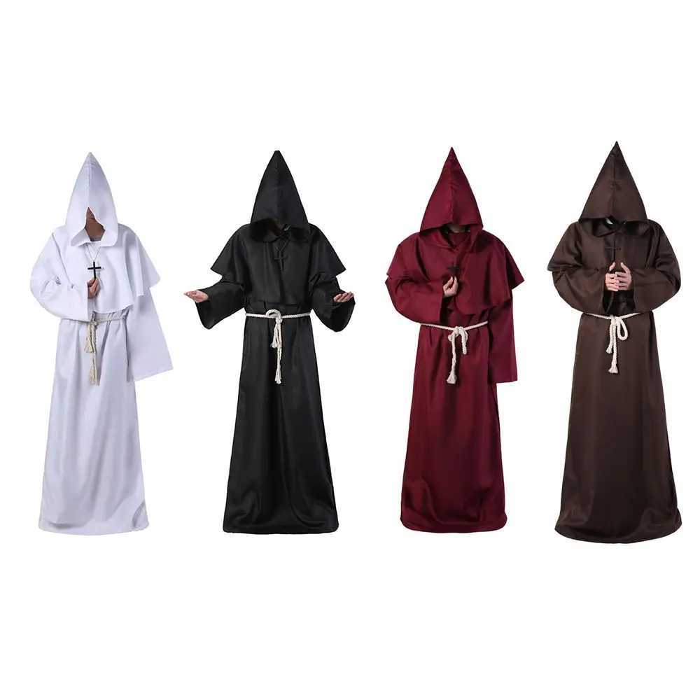 Costume With Necklace Christian Friar Death Ghost Cosplay Costumes Medieval Halloween Costume Priest Robes Witch Wizard Cloak L250918