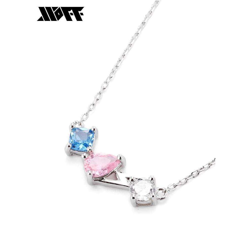 XXOFF Pendant Sier Niche High-end Blue Pink White Three-color Zircon Lighing Adjustable Women's Necklace