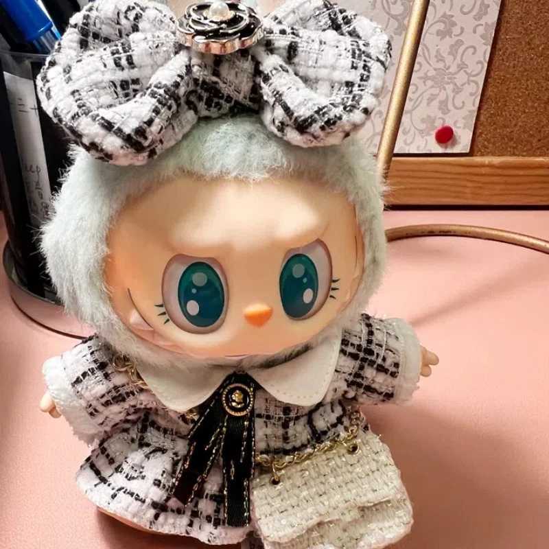 Mini Doll Clothing Accessories 17cm Cute Labubu Black and White Checkered Dress Set Fashion Clothing Girl Gift No Doll in Stock C250919