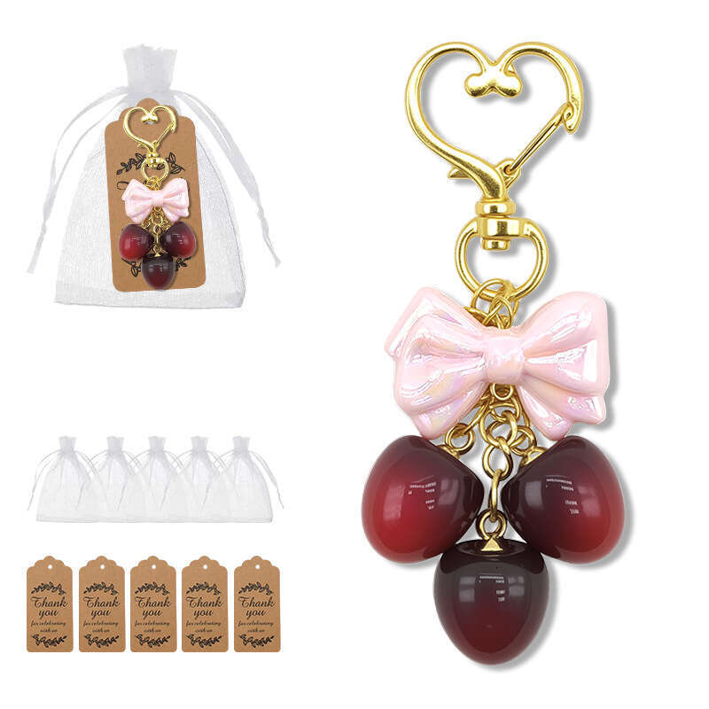 Cute Bowknot Cherry Keychain Wallet Pendant Handbag Accessories Gift for Women