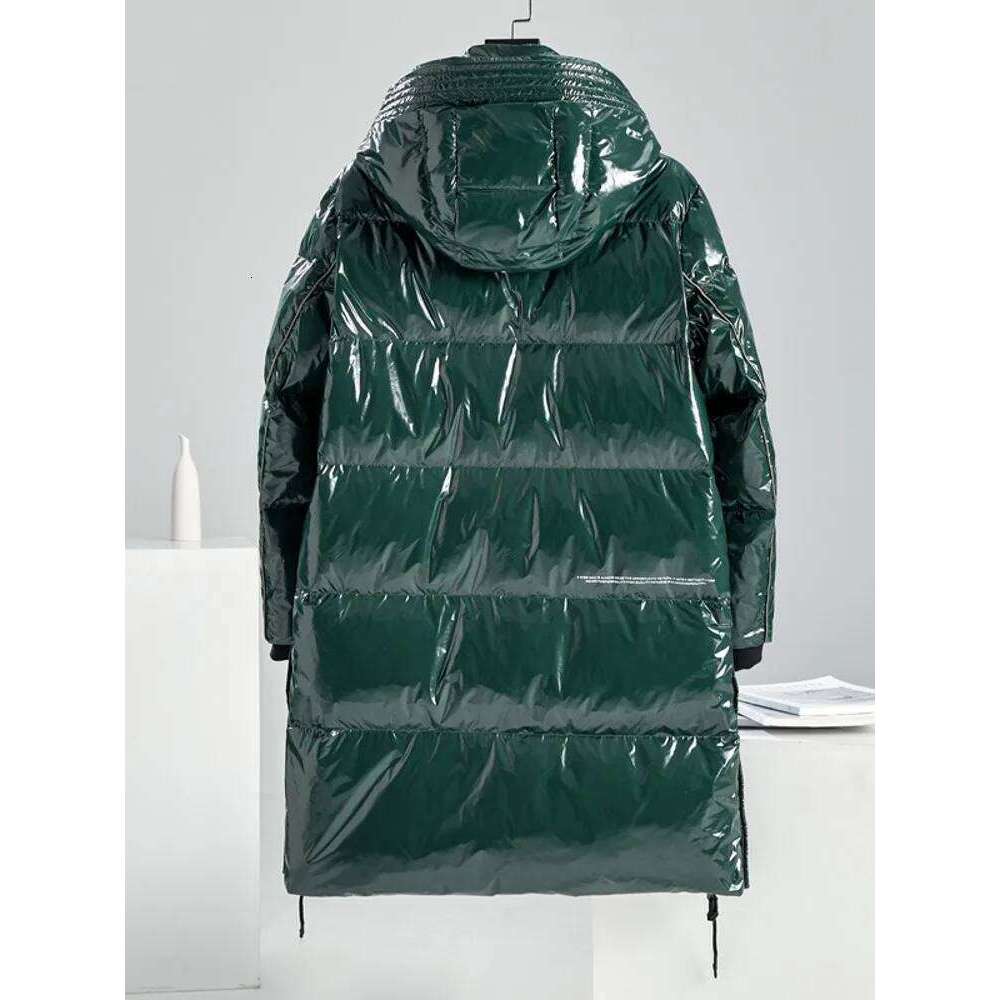 Winter Men Mid Long Fashion Patent Hoody Overcoat Casual Loose Fit Thick Warm Grey Duck Down Coat Windproof Jacket