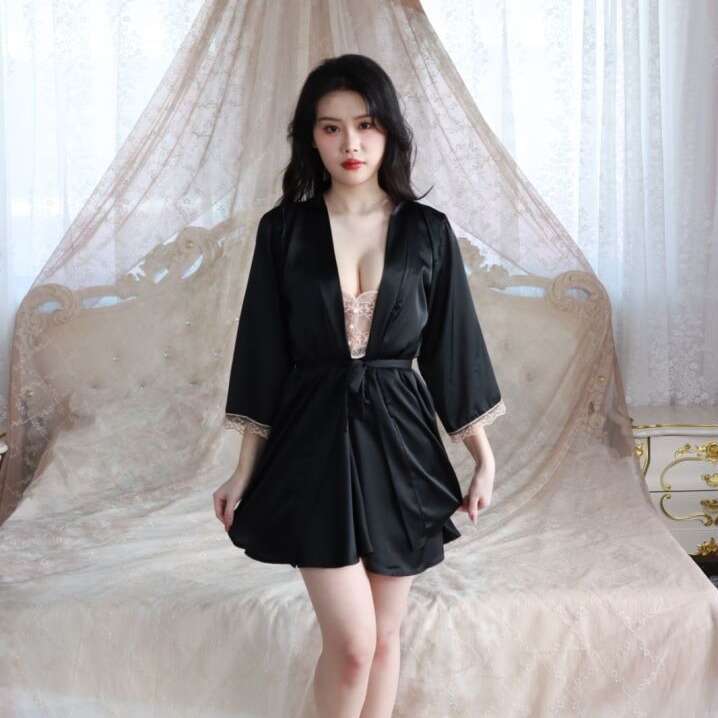 Plus Size Sexy Nightdress for Women, Summer Thin Nightgown, French Lace High-End Camisole Dress, Robe Set, Alluring Temptation