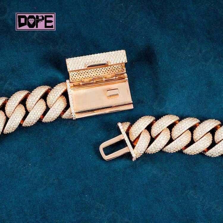 Hiphop Miami Cuban Chain 20mm Borderless Bubble 925 Silver Gold Plated VVS Iced Out Moissanite Cuban Link Chain