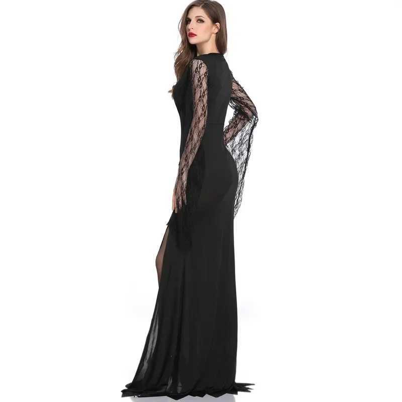 Women Sexy Slim Lace Sleeve Medieval Black Long Dress Adult Vampire Evil Cosplay Outfit Halloween Fantasia Party Fancy Dress L250918