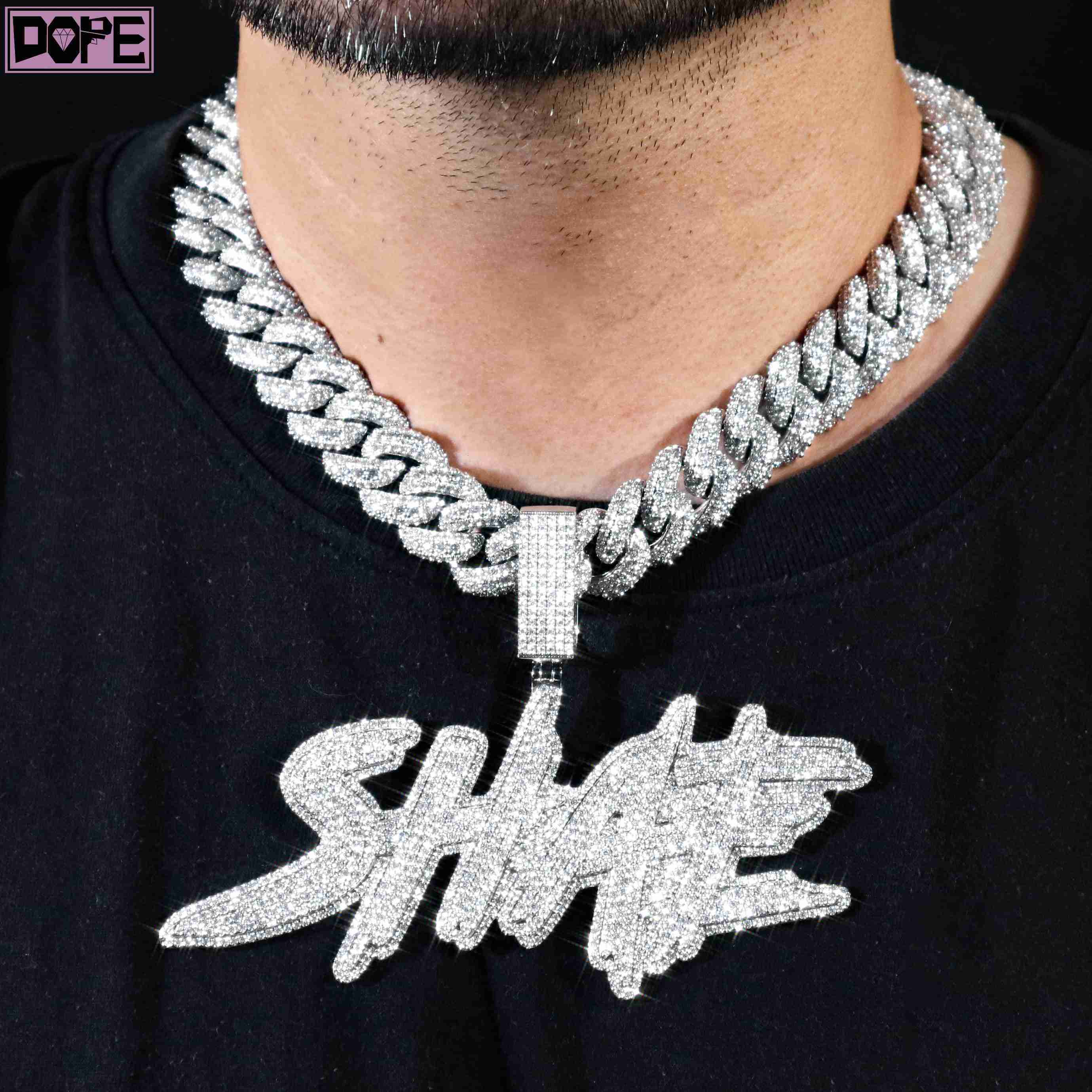 Iced Out Mossanite Pendant Chain 925 Silver Customized Trend Font Name Letter Hiphop VVS Customized Trend Moissanite Pendant