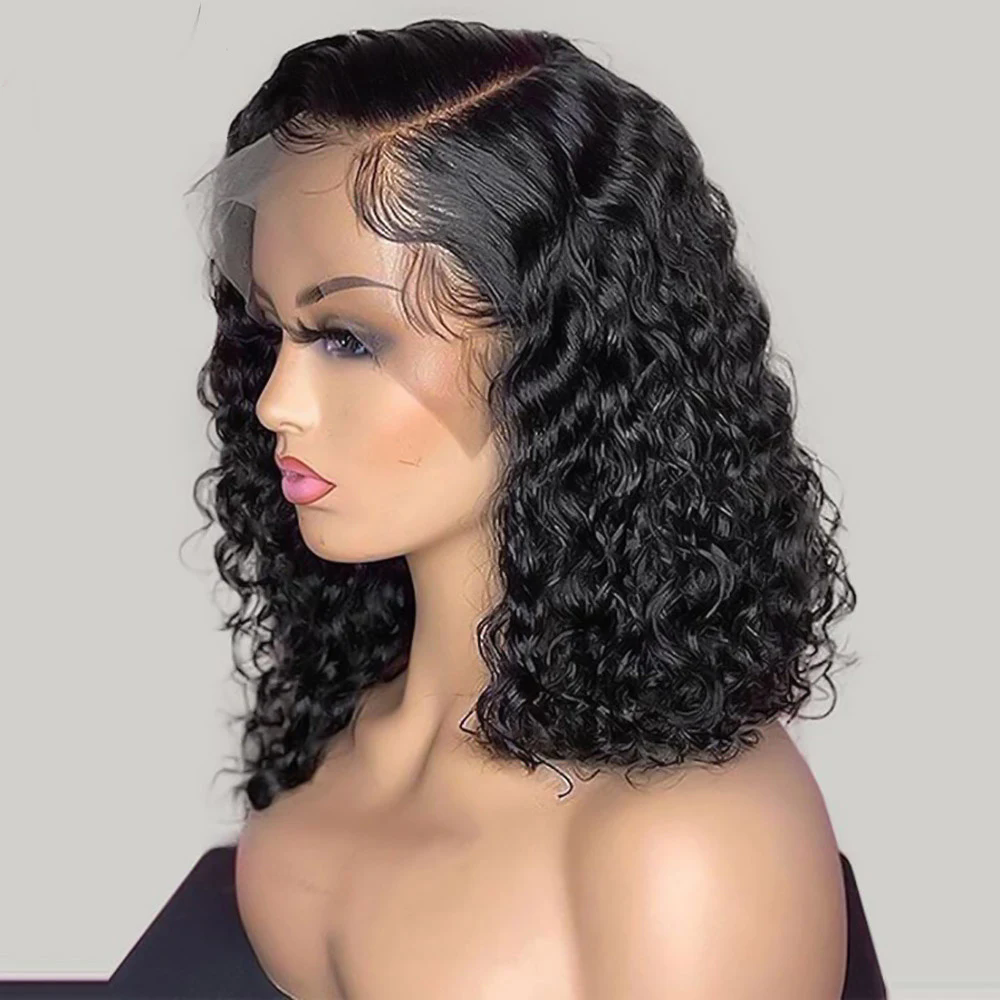 Bob Lace Wig Black Curly For Women brazilian Deep Water Curly Wave Human Hair Wigs 100% Remy Natural Hair cheap Short Lace Frontal Wig