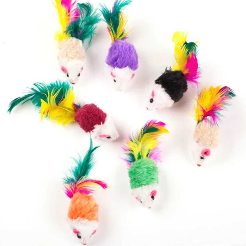 Cute Mini Soft Fleece False Mouse Cat Toys Colorful Feather Funny Playing Training Toys for Cats Kitten Puppy Pet Supplies X250918