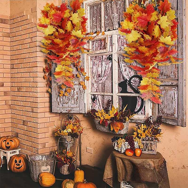 1Pcs Artificial Maple Leaf Garland 75cm Fake Plant Leaves for Home Decor Garden Halloween Thanksgiving Decoration Accessories C250919