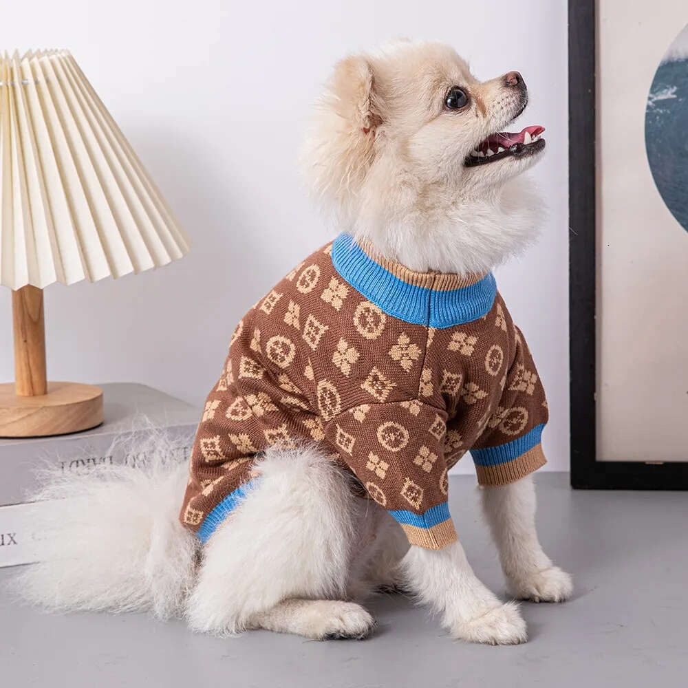 2025 new Dog Sweaters Small Medium Dogs Fall Classic Knitted Flower Pattern Puppy Holiday Winter Coat Clothes for Female Girl Male Boy Warm Brown XXL 