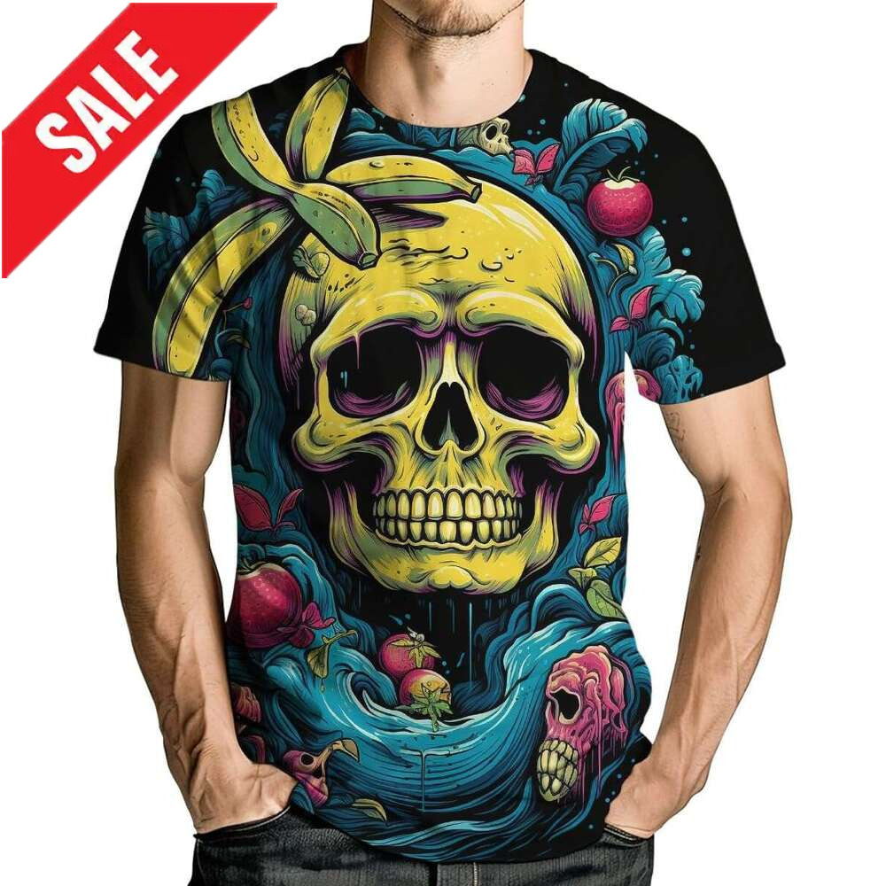 Halloween Mens T shirt Novelity 3D Print T-Shirts Hawaiian Style Fruit Skull Short Sleeve Tee Top shirts tshirt graphic tee Casual tops summer clothes