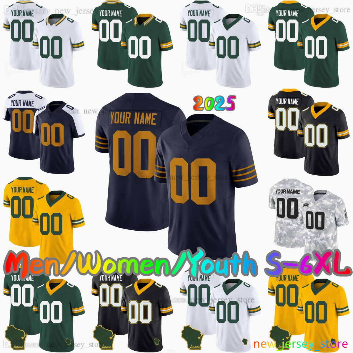 2025 Custom S-6XL DIY 1 Micah Parsons Football Jersey 10 Love 8 Josh Jacobs 9 Christian Watson 85 Tucker Kraft 29 Xavier McKinney 0 Matthew Golden Stitched Jerseys