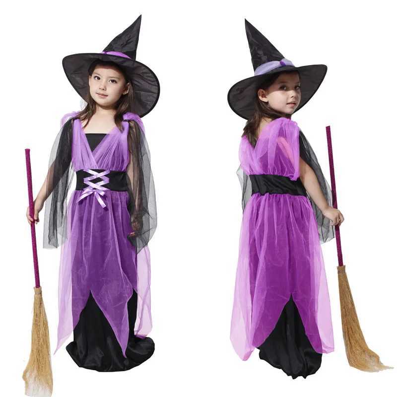 Purple Gothic Girls Halloween Witch Costumes Kids Children Sorceress Cosplay Carnival Purim Stage Show Role Play Party Dress L250918