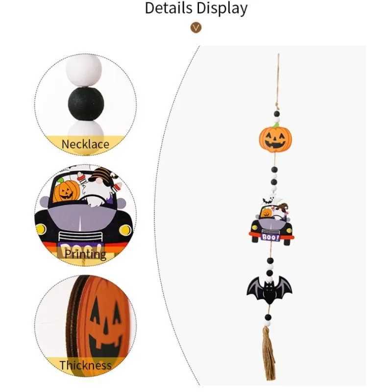 New Halloween Decoration Prop Wooden Beads Pendant Pumpkin Bat Ghost Hanging Ornaments for Wall Home Party Supplies C250919