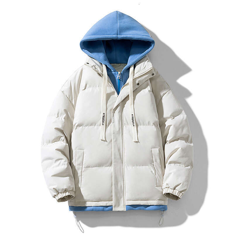 Winter New Men's Thickened Loose Trendy Fake Two-Piece Hooded Coat Cotton Padded Jacket