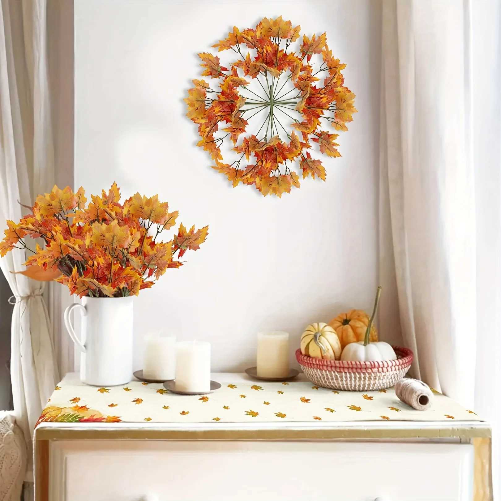 2pcs Artificial Flowers Maple Leaves Realistic Plastic Autumn Decor Vibrant Christmas Halloween Hues Home Decor in Living Rooms C250919