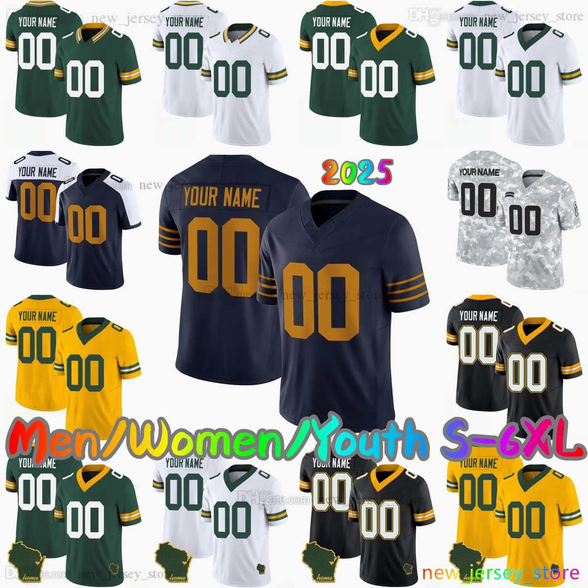 2025 Custom S-6XL DIY 1 Micah Parsons Football Jersey 10 Love 8 Josh Jacobs 0 Matthew Golden 9 Christian Watson 85 Tucker Kraft 29 Xavier McKinney Reed Stitched Jerseys