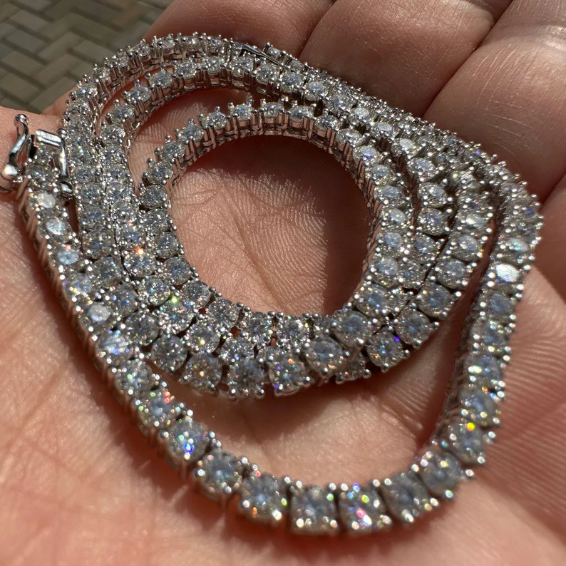 Hight Quality VVS Iced Out 34mm Tennis Necklace 925 Sterling Silver Hiphop Moissanite Tennis Chain