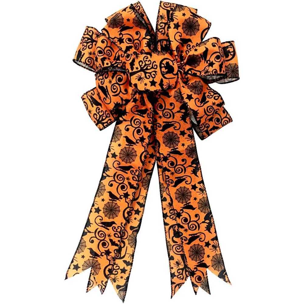 Large Bows for Wreath Halloween Burlap Bow with Spider Bats Black Orange IndoorOutdoor Decorations C250919