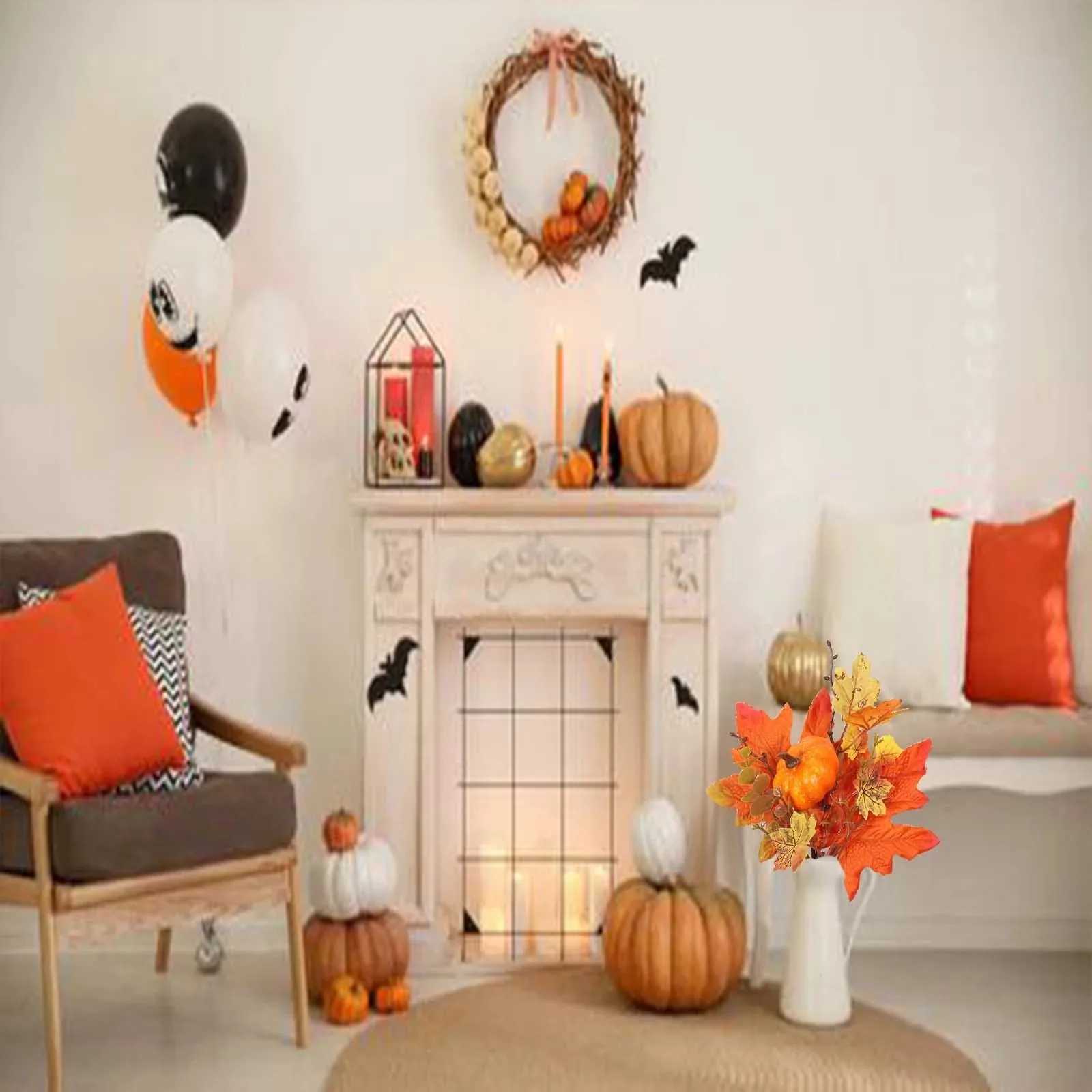 Fall Artificial Maple Leaf Stems Fall Picks And Sprays With Orange Pumpkins Sunflower Heads Cones Berries Party Home Decor C250919