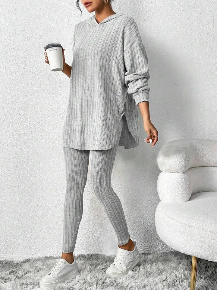 Fashion Casual Knitted Suits Long Pants Suits Womens T Shirts Sports Suits Fashion Elegant Casual Solid Two Piece Set Outfits 250917