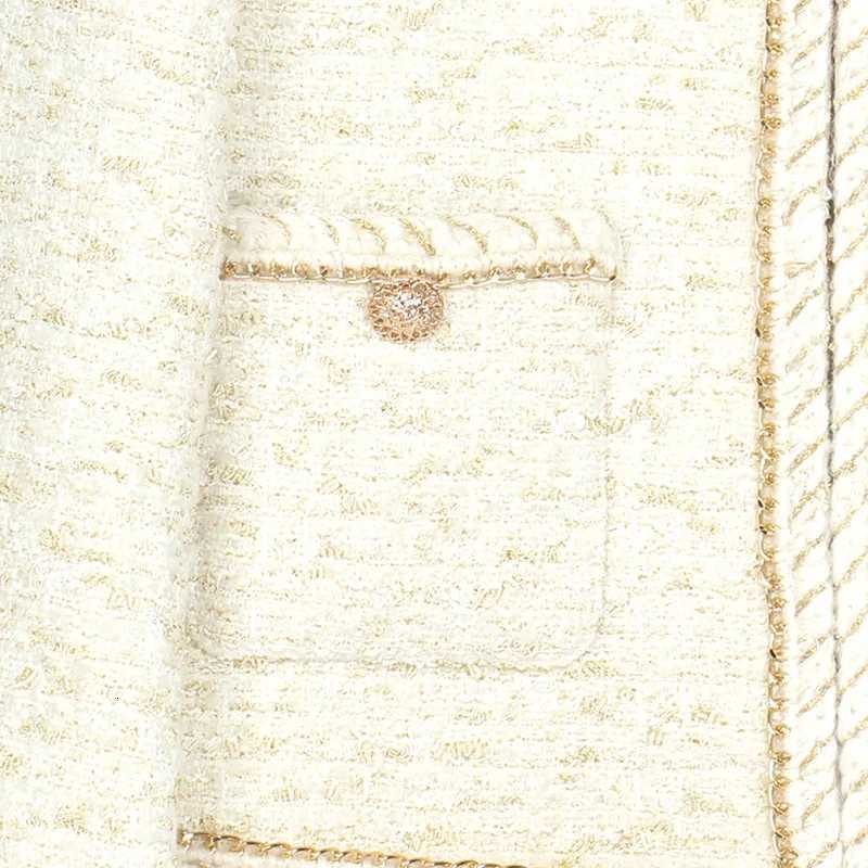 Beige High Quality Small Fragrance Coat Women Tweed Round Neck Chain Ribbon Luxury Hook Knit Office Lady Elegant Jacket Z250918