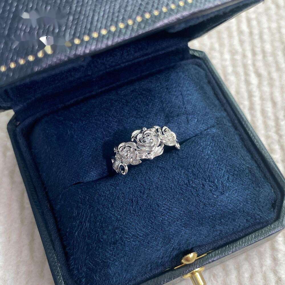 French Vintage Brushed 3D Rose Flower High-End Light Luxury Niche Open Index Finger Ring