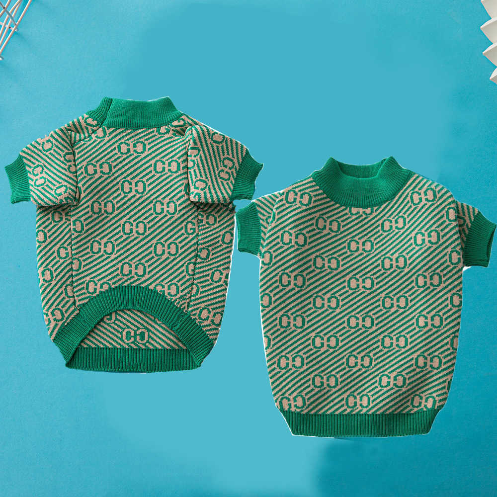 New Trendy Pet Dog Sweater Thickened Warm Green Double G Pomeranian French Bulldog Clothes S25911