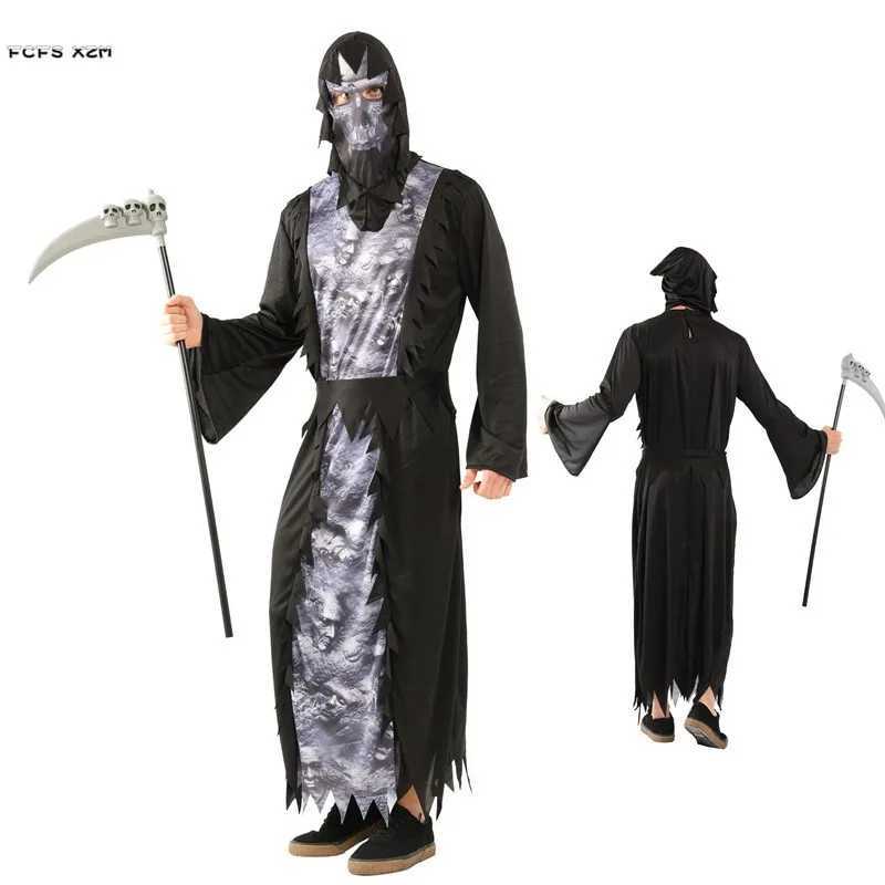 Black Men Halloween Hell Devil Demon Costume Skeleton Azrael Death Scary Cosplay Carnival Purim Masquerade Nightclub Party Dress L250918