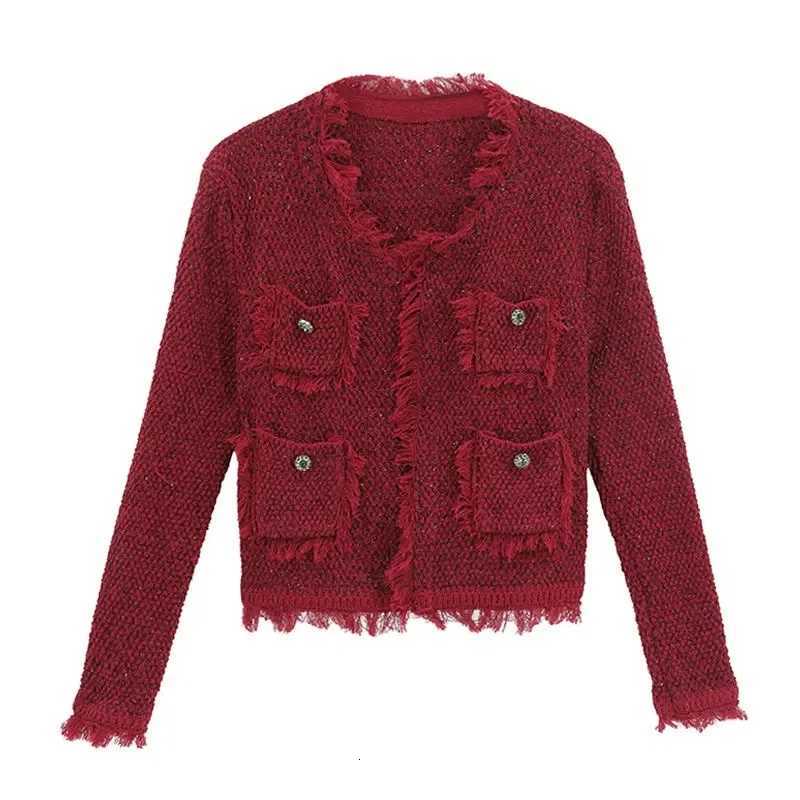 Xiaoxiangfeng Coat Womens New Spring Autumn Jacket Tide 2025 Korean Cherry Short Outerwear Tassel Knit Cardigan Female Overcoat Z250918