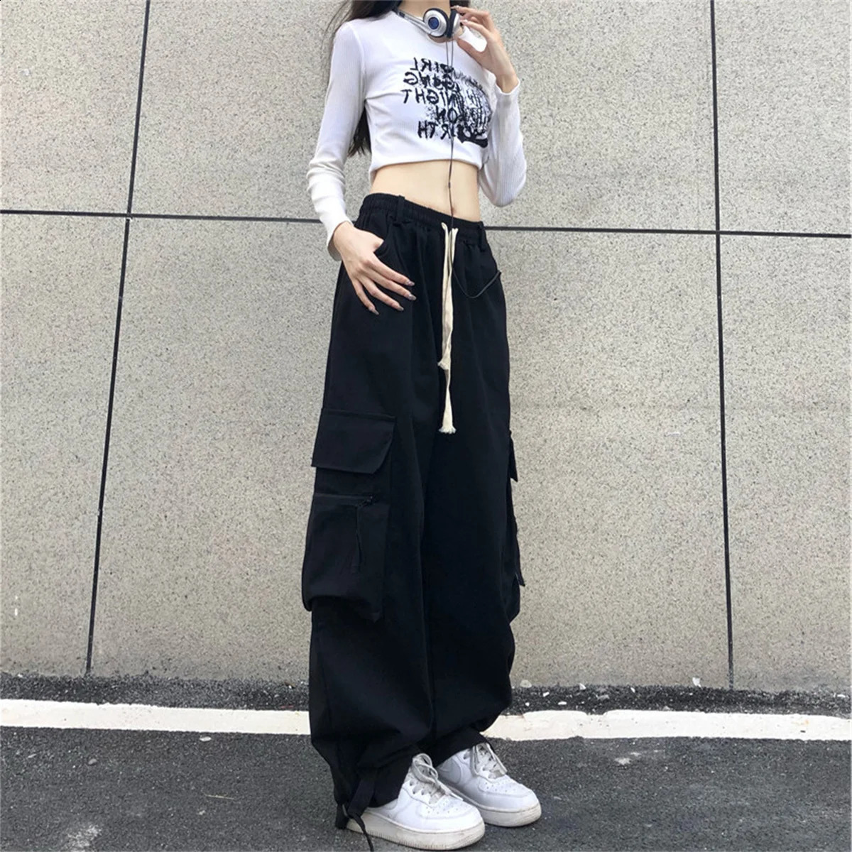 Red Cargo Pant Gothic Joggers High Waist Loose Female Hip Hop Trousers Korean Punk Funny Femme Sweatpants 250917