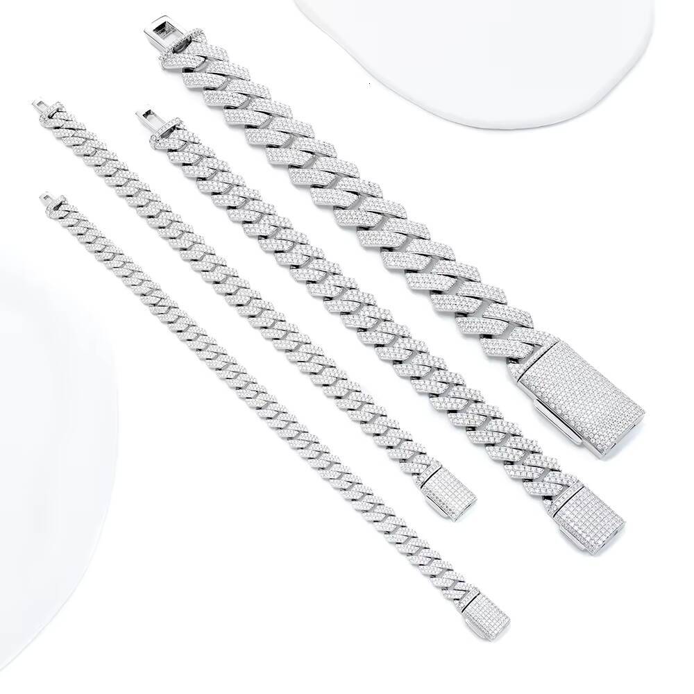 925 Silver Jewelry 8MM Iced Hip Hop Jewelry VVS Moissanite Cuban Link Bracelet for Men