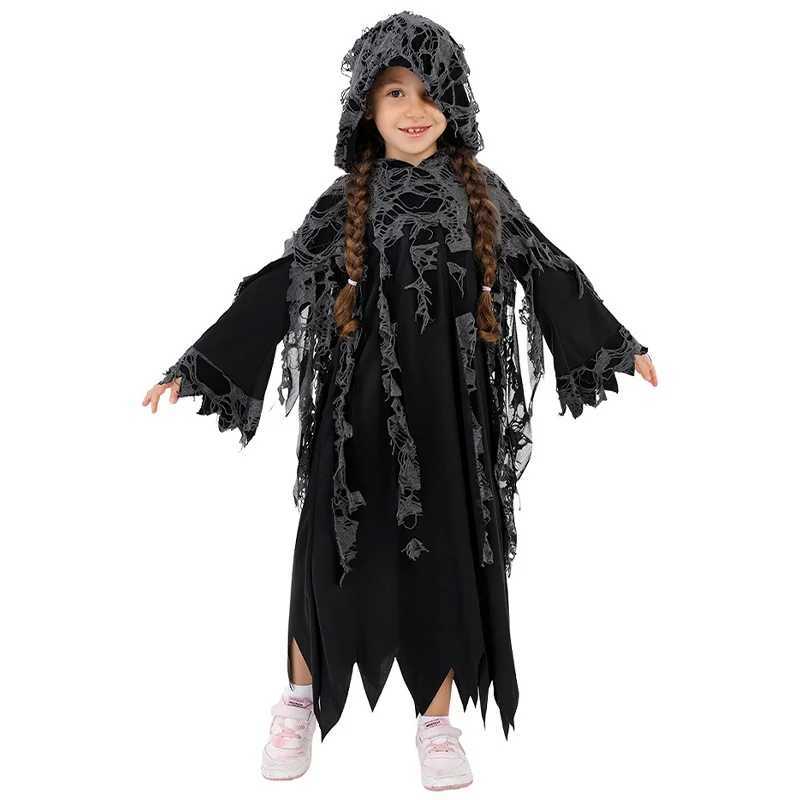 Girl Scary Ghost Evil Robe Scythe Purim Outfit Black Death Boy Fancy Dress Up Grim Reaper Halloween Costume Children L250918