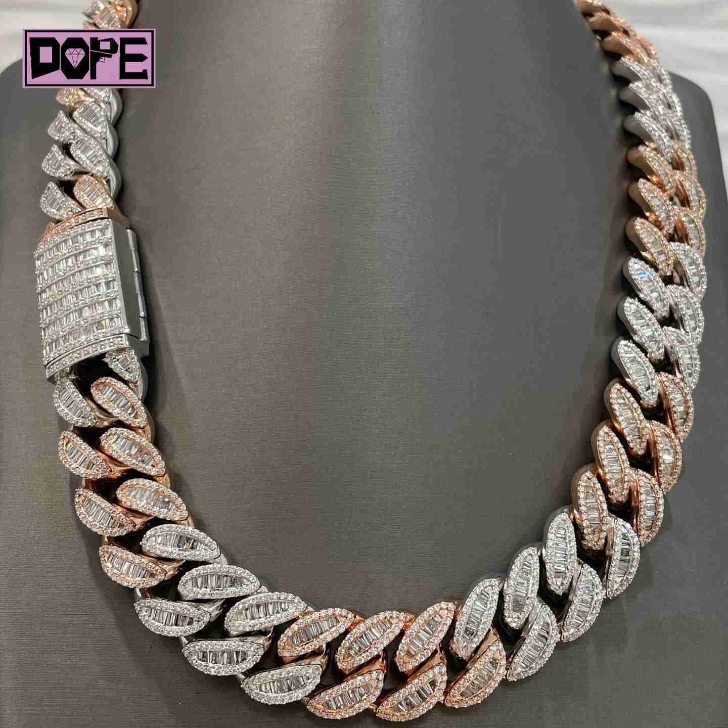 Two Tone Iced Out Jewelry 20mm Moissanite Chain Hip Hop Necklace Men 925 Silver Customized Trend Moissanite Cuban Chain