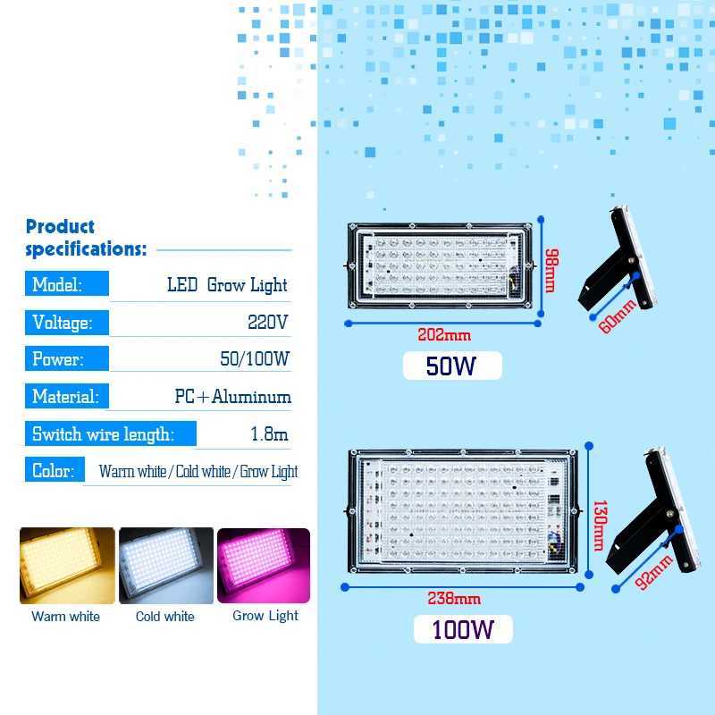 Latest Growing Lamps AC 220V Led Full Spectrum Plant Floodlight Greenhouse Plant Grow Light EU Plug Multiple Colors Available C250919