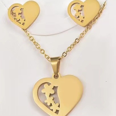 Titanium Necklace Geometric Love Jewelry Stainless Steel Earrings Two-piece Set for Men and Women