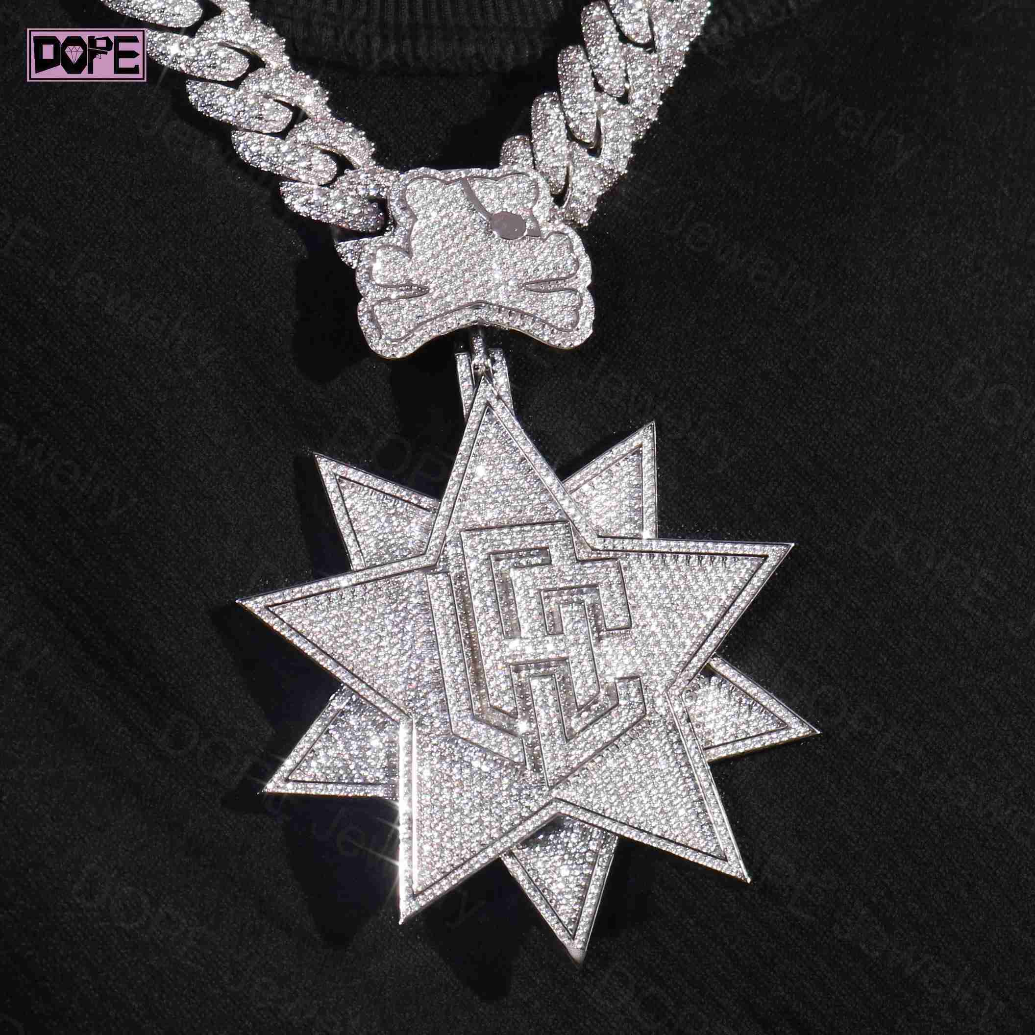 Customized Trend Jewelry Iced Out Pendant 925 Silver Hip Hop Double Layer Star Shape Charm Customized Trend Moissanite Pendant