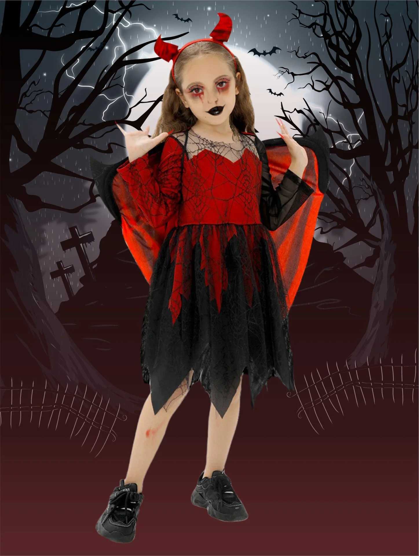 Carnival Halloween Vampire Cosplay Devil Girl Costume Kindergarten Stage Childrens Performance L250918