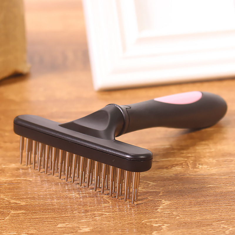 Professional Dog Hair De-Tangler: Dual Purpose Pin Brush + Claw Cleaner Combo