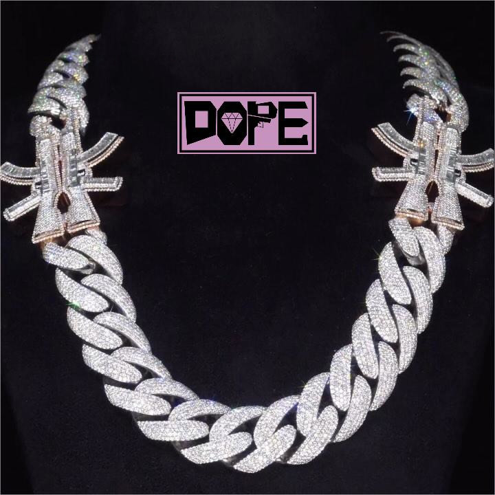 New Design 20mm 4 Rows Cuban Chain 925 Silver AK47 Charm Customized Trendize Necklaces Moissanite Cuban Chain