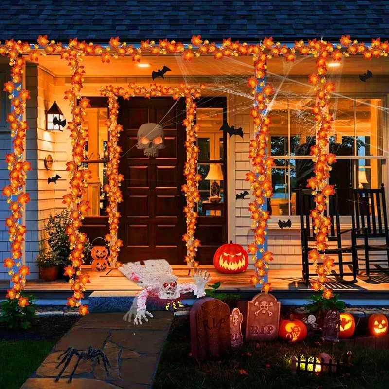 Halloween LED Pumpkin Maple Leaf Fairy Light Battery Powered String Lights For Garden Bedroom Party Christmas Tree Decoration C250919