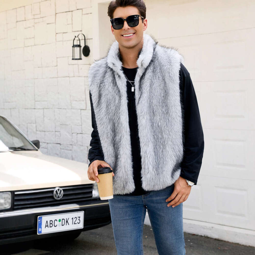 Men's Faux Coat Stand Collar Artificial Fur Vest