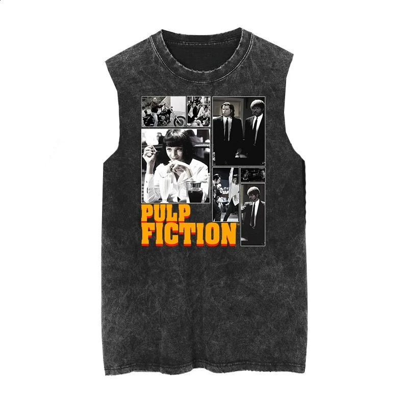 Quentin Pulp Fiction film print vest distressed washed vintage sleeveless Tshirt Mens Womens Gym Clothing Summer Tank Top 2025250919