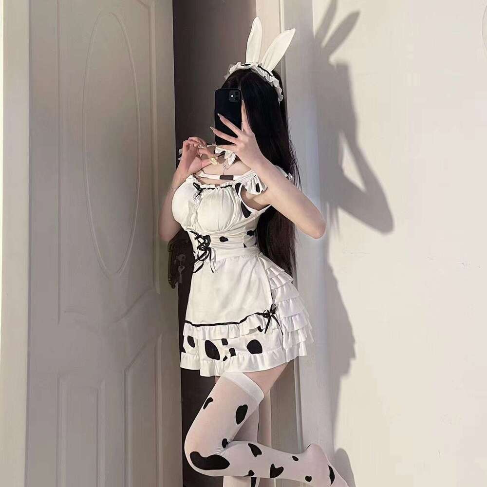 Game Sexy Pink Cow Uniform Set Bunny Girl Maid Role Play Pajamas Internet Celebrity Style Nightdress