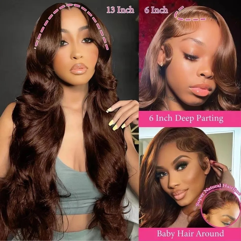 30 36 Inch Chocolate Brown Body Wave Human Hair Wig Brazilian Hair Wigs 13x6 Hd Lace Frontal Wig Human Hair Glueless for Women