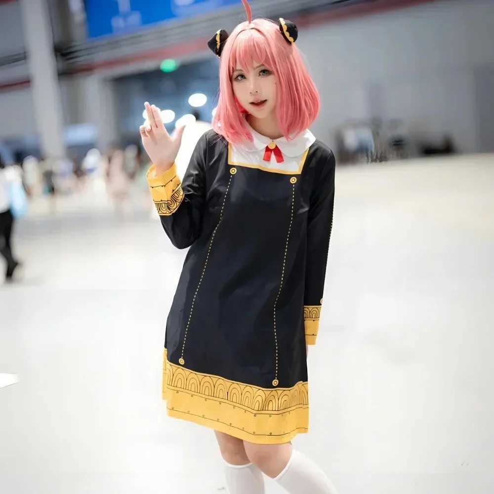 Anya Forger Cosplay Costume Anime Spy Family Toddler Childrens Clothing Anya Cospla Kawaii Black Dress Party Wig Halloween Women L250918