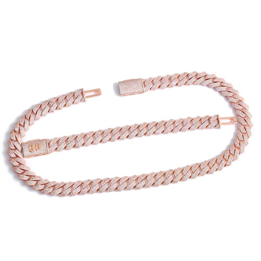 NUOYA Luxury Miami Cuban Link Chain Necklace 15mm 4 Row Width Iced Out with Moissanite Stones Prong Set Rose Gold Plated Hip Hop Jewelry