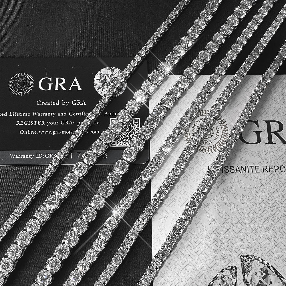 New Arrival 3mm 4mm Tennis Necklace 925 Sterling Silver VVS Iced Out Moissanite Diamond Tennis Chain