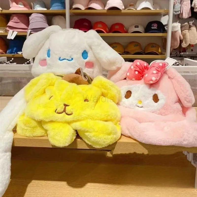 Sanrio Kawaii Sanrios Jumping Up Cap Cartoon Cinnamoroll Melody Ear Moving Hat Anime Kuromi Soft Plush Hat Winter Warm Toys Girls Gifts L250919