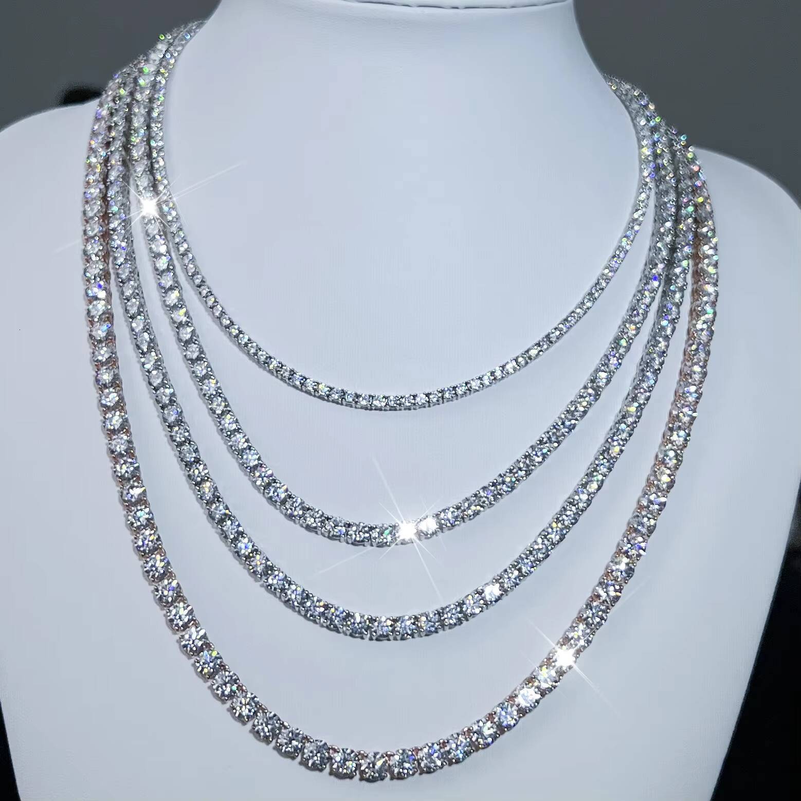 Trendy Size 3mm 4mm 5mm 6mm Iced Out Moissanite Chain 925 Silver Tennis Chain Hip Hop Moissanite Tennis Chain